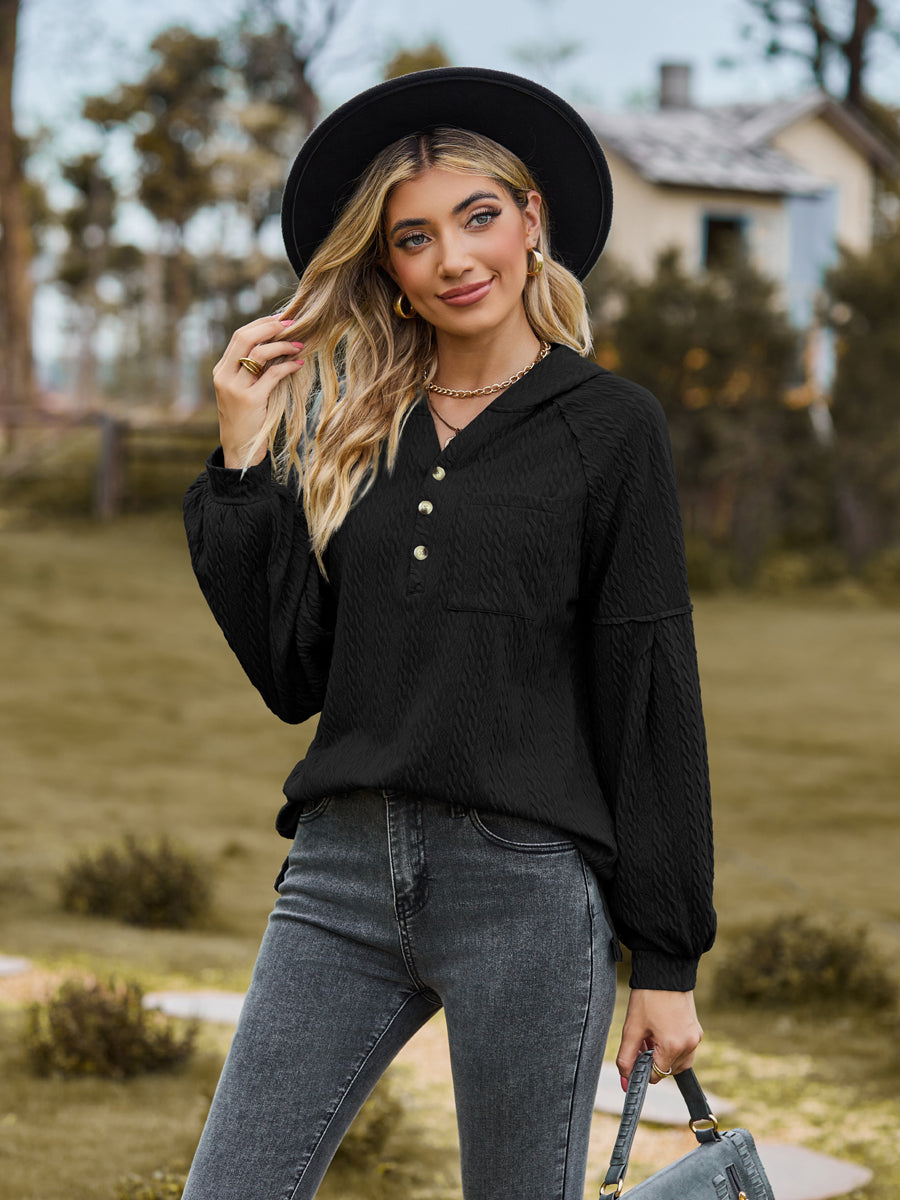 Cable-knit Dropped Shoulder Hoodie (7)