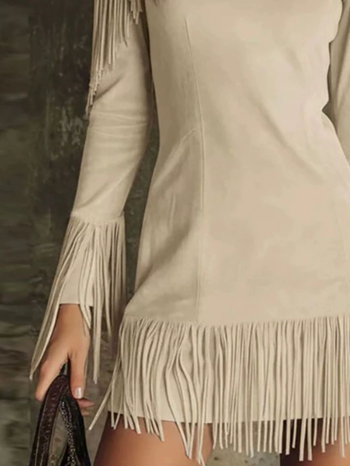 Fringed Cold Shoulder Mini Dress (4)