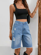 Ripped Frayed Hem Denim Shorts (6)