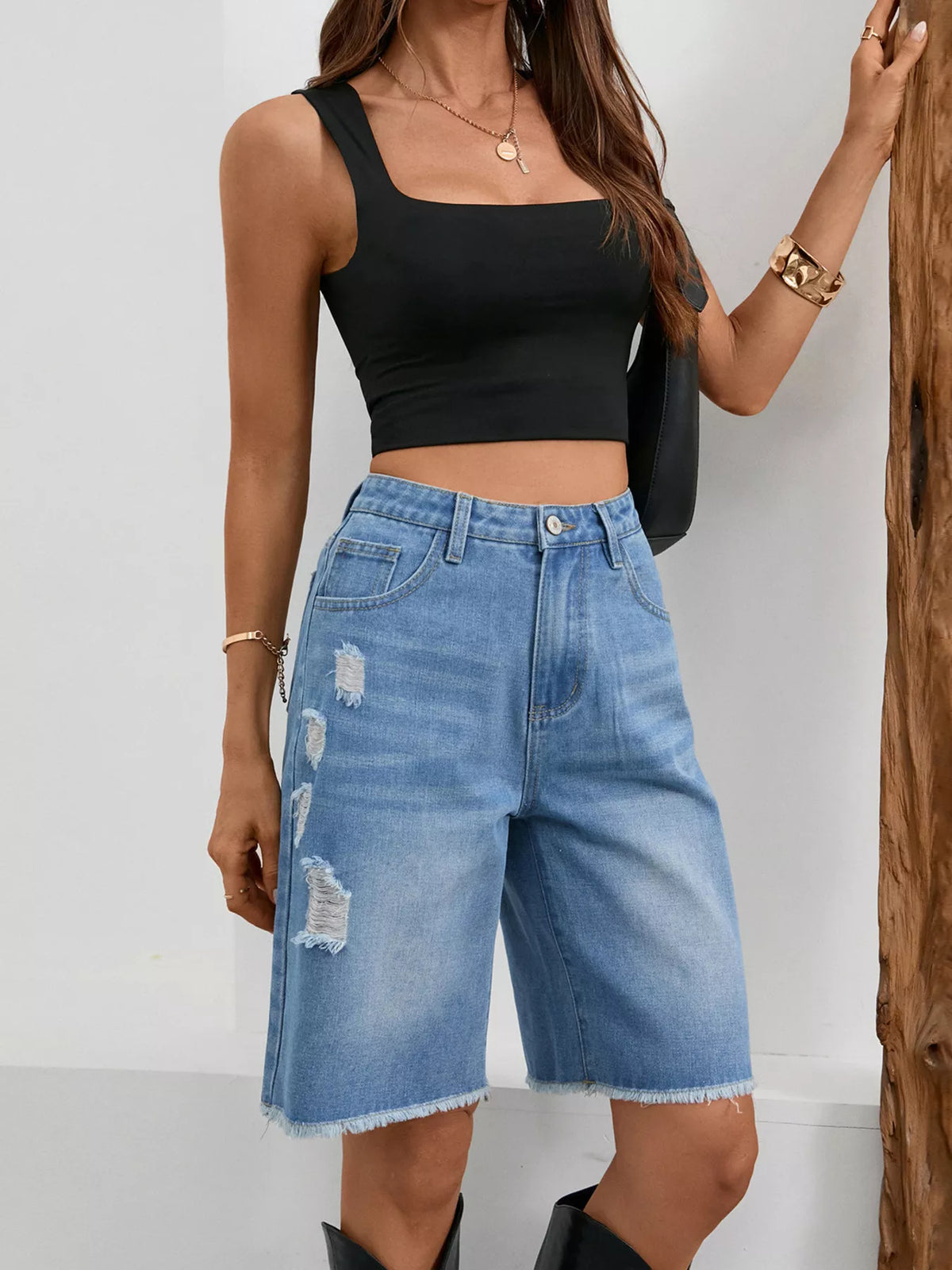 Ripped Frayed Hem Denim Shorts (6)