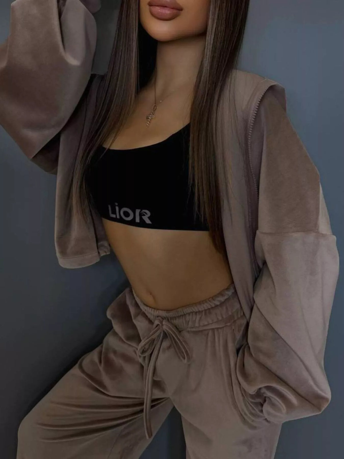 Zip Up Cropped Outerwear Pants Set (24)