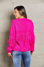 Fringe Trim Open Front Cardigan (4)