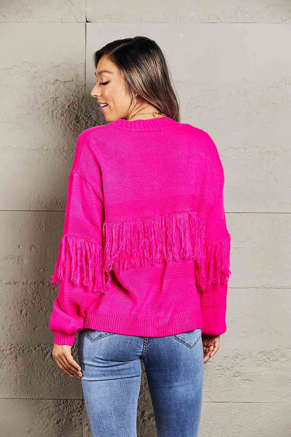 Fringe Trim Open Front Cardigan (4)