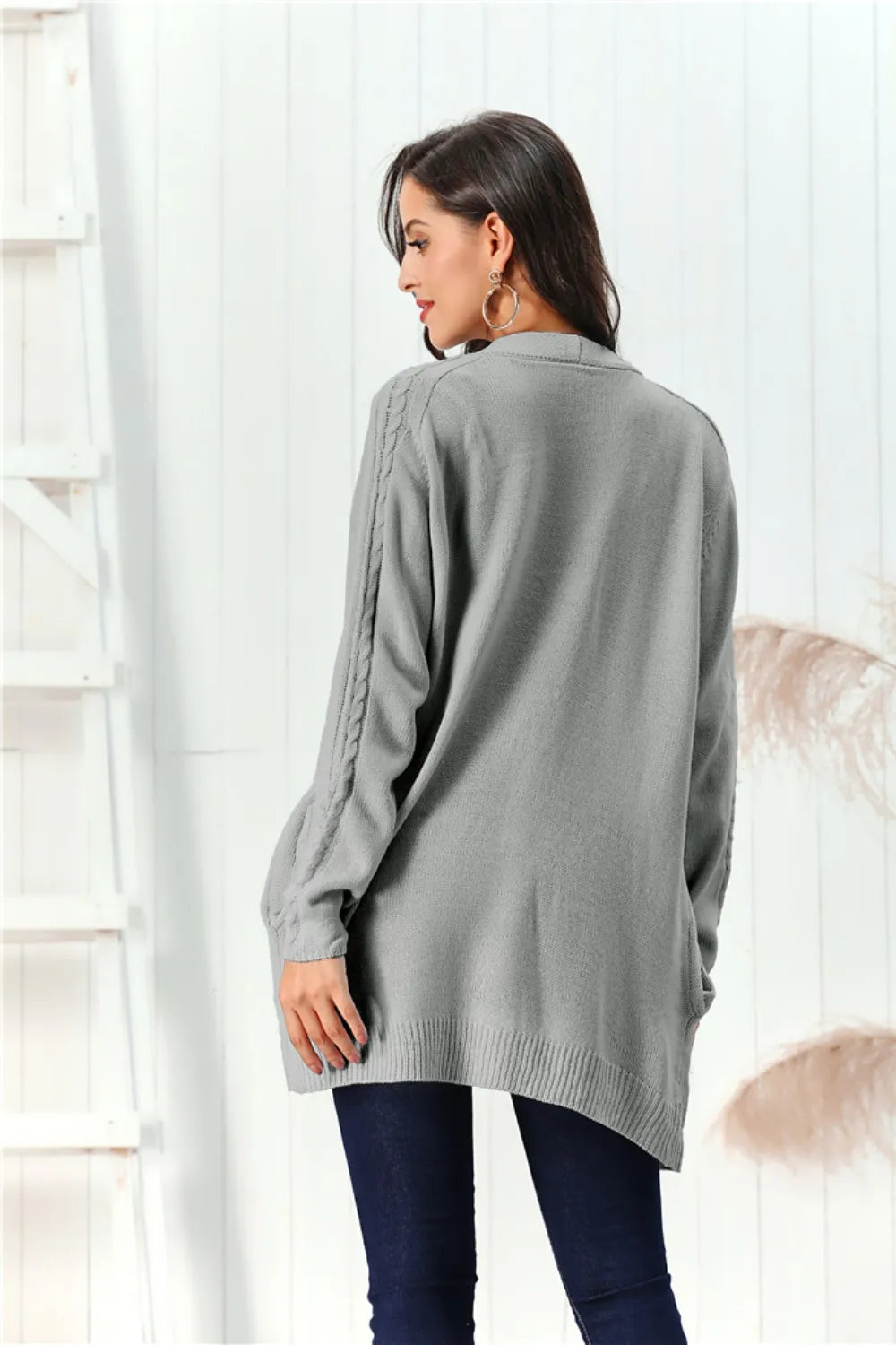 Cable-knit Open Front Long Sleeve Cardigan (9)
