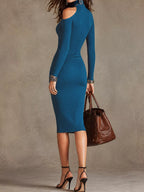 Cold-shoulder Turtleneck Ribbed Knit Dress (2)