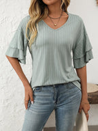 V-neck Ruffle Half Sleeve Top (3)
