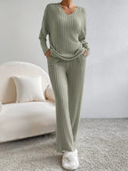 Ribbed Knit Long Sleeve Top Pants Set (19)