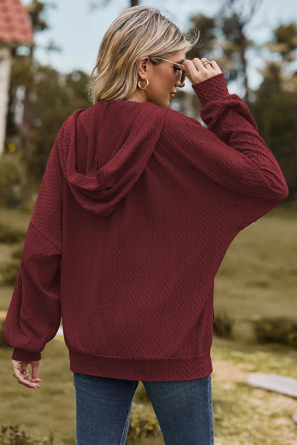 Drawstring Zip Up Dropped Shoulder Hoodie (20)