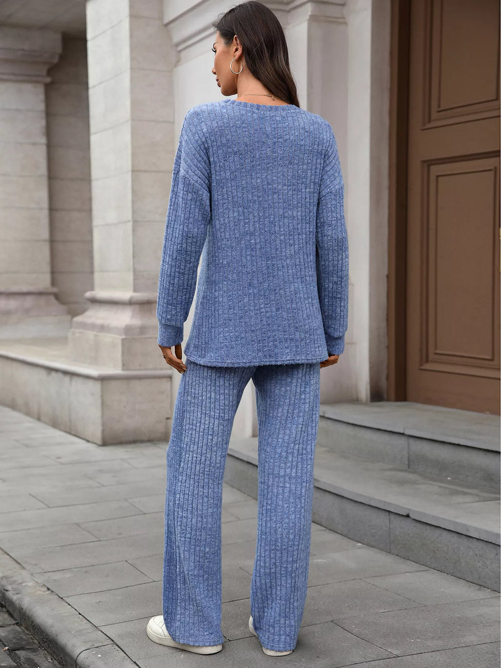 Ribbed Round Neck Top Pants Set (6)
