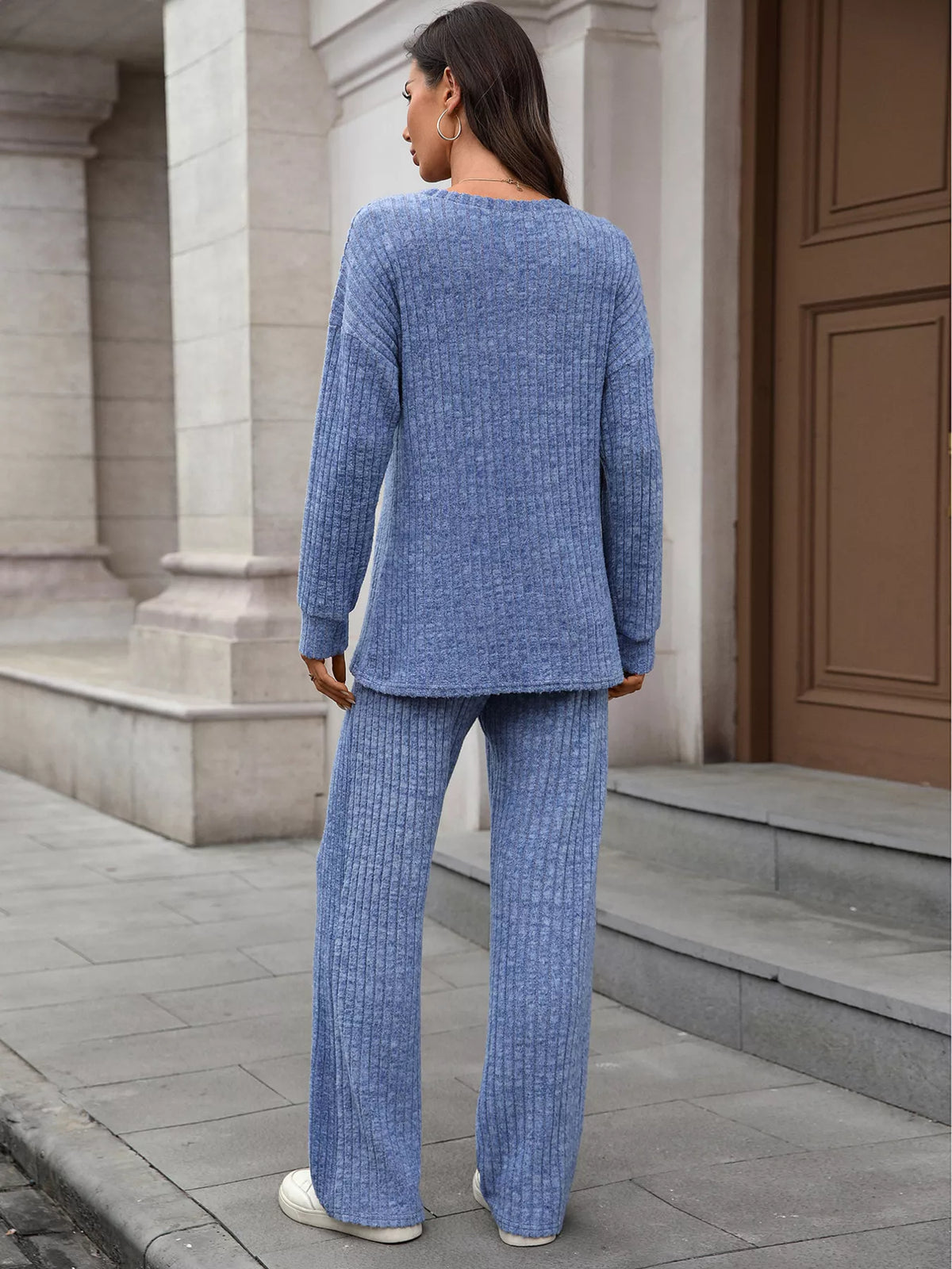 Ribbed Round Neck Top Pants Set (6)