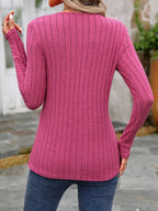 Decorative Button Round Neck Long Sleeve T-shirt (6)