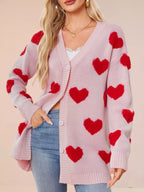 Heart Pattern Knit Button-up Cardigan (3)
