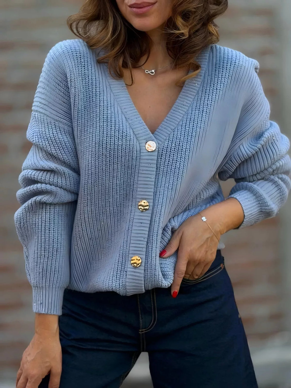 Full Size V-neck Button-up Cardigan Plus (13)