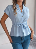 Notched Short Sleeve Blouse (9)