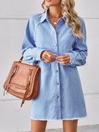 Button-down Raw Hem Denim Dress (9)