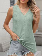 V-neck Eyelet Knit Cami Tank Top (5)