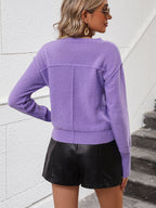 V-neck Dropped Shoulder Long Sleeve Knit Top (2)