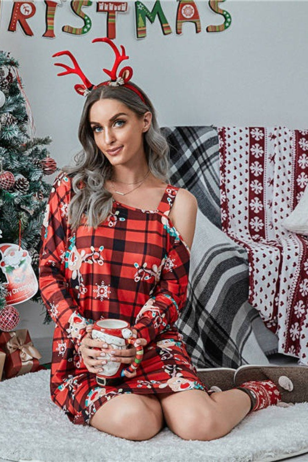 Christmas Asymmetrical Neck Long Sleeve Dress (13)