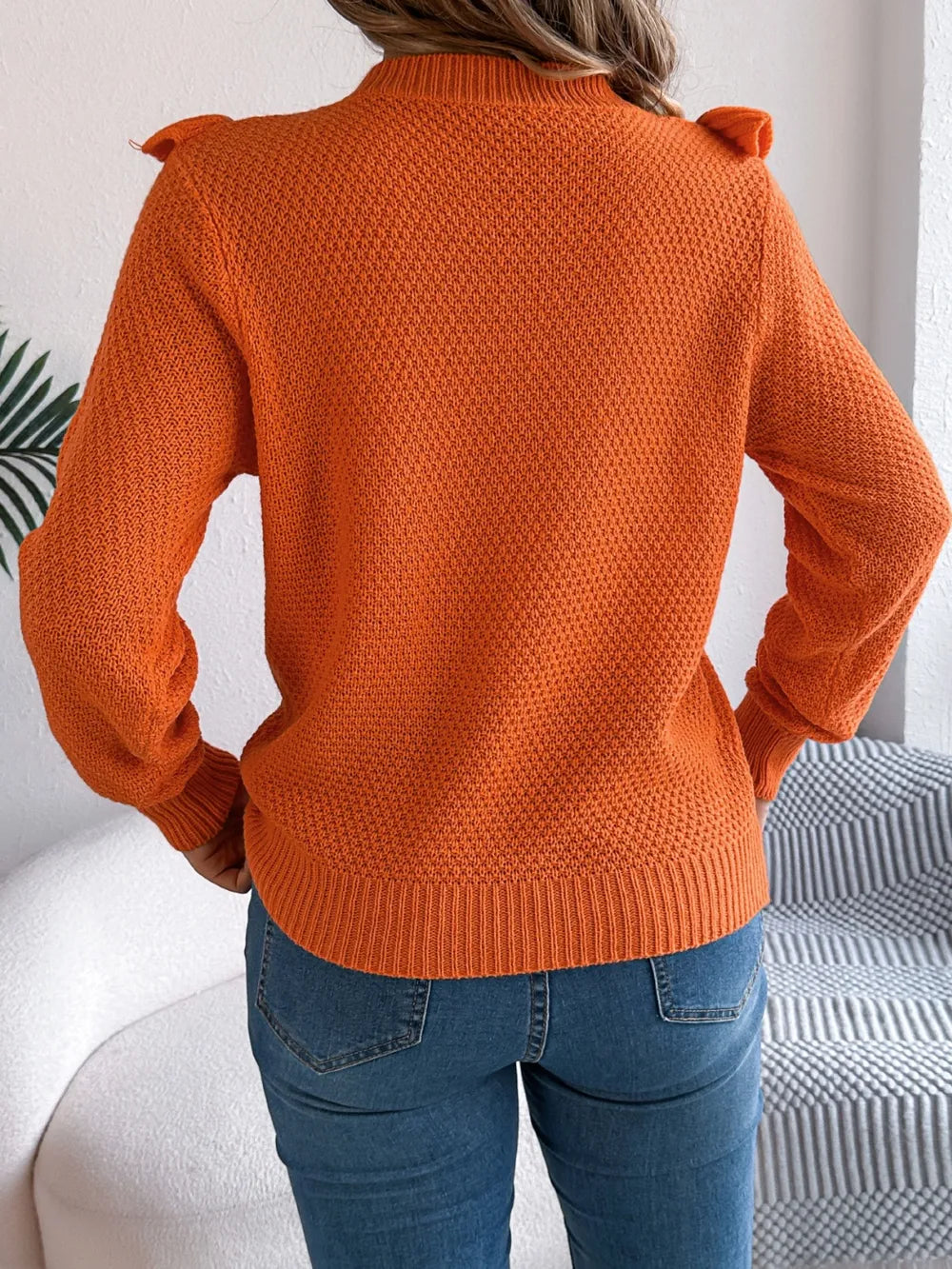 Ruffled Round Neck Long Sleeve Sweater (14)