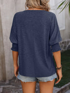 Heathered Notched Lantern Sleeve Blouse (4)