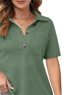 Waffle-knit Short Sleeve Polo Shirt (3)