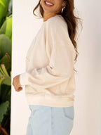 Raw Edge Flower Patch Drop Shoulder Casual Top (3)
