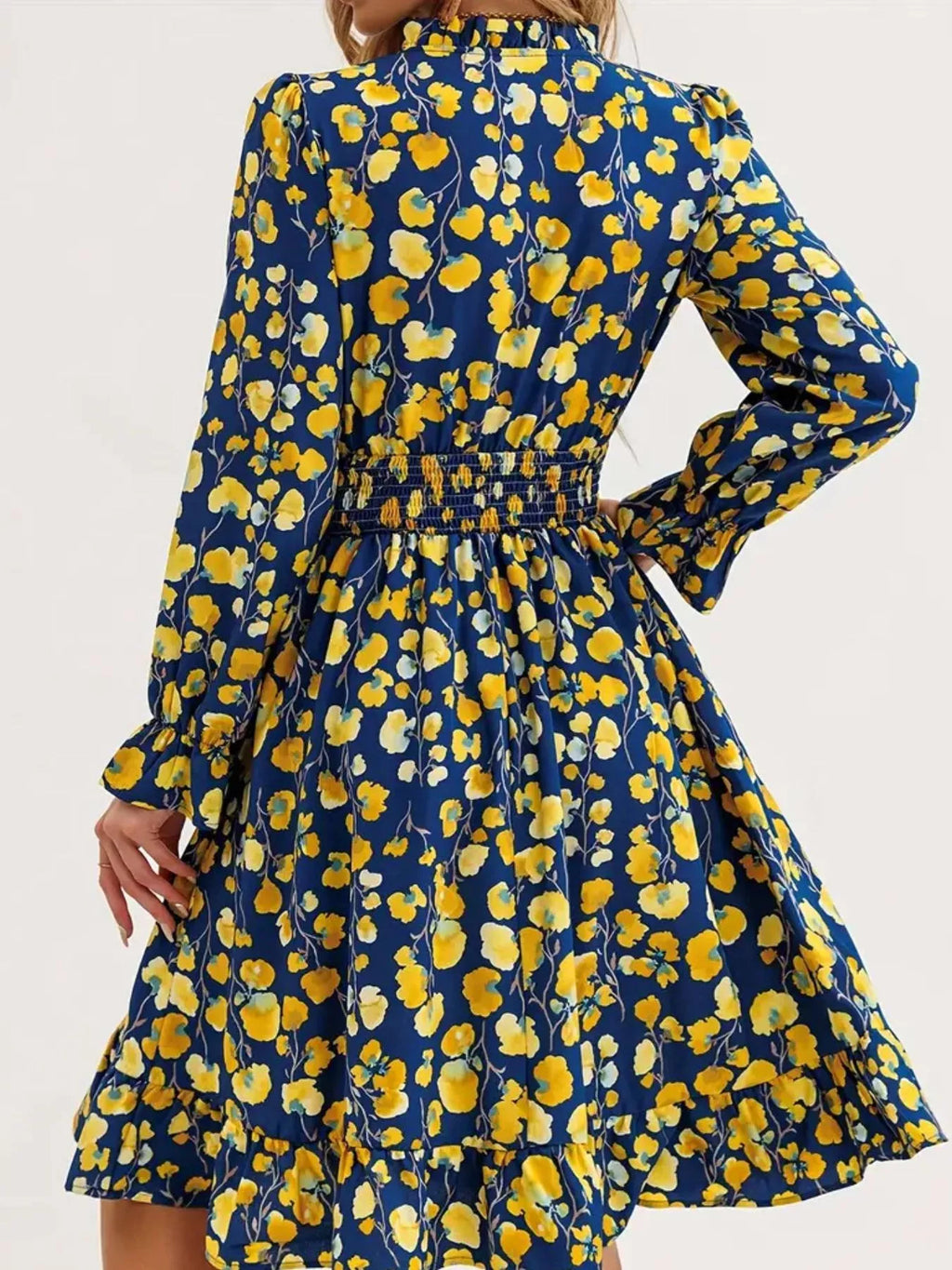 Floral Notched Flounce Sleeve Dress (16)