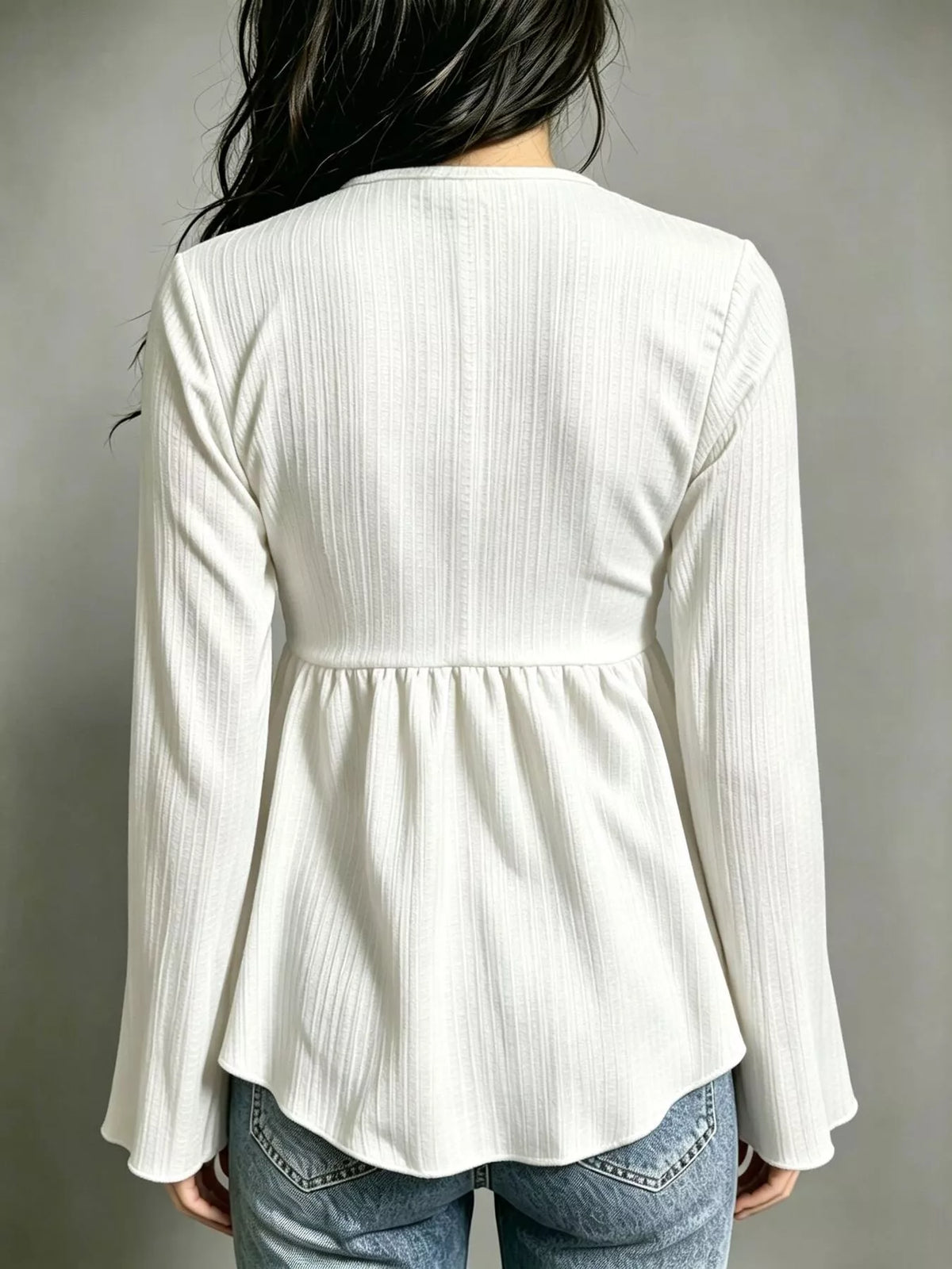 Tie-front Flare Sleeve Blouse (17)