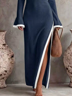Slit One-shoulder Contrast Trim Maxi Dress (4)