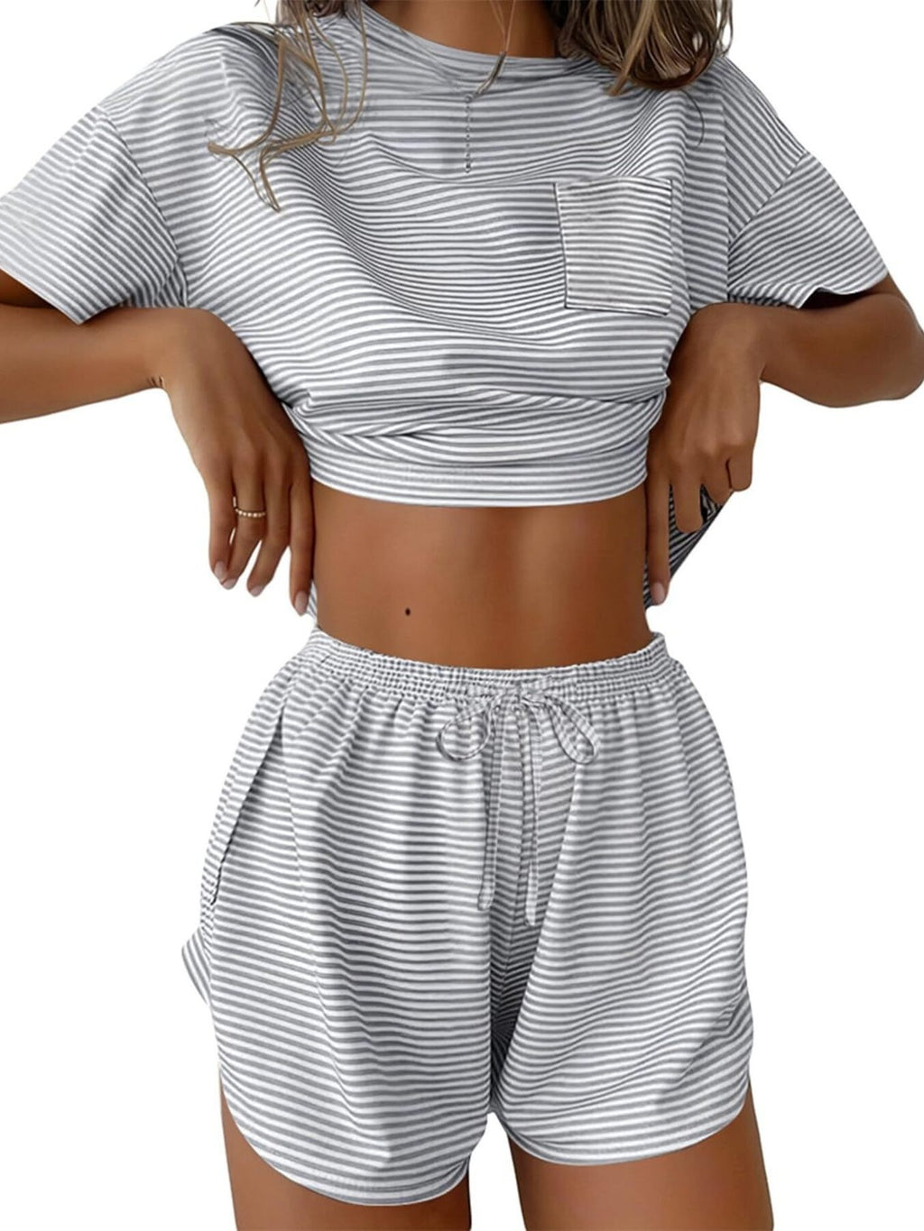 Printed Round Neck Tee Shorts Set (10)