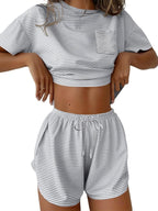 Printed Round Neck Tee Shorts Set (10)