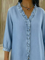 Full Size V-neck Ruffled Button Down Shirt Plus (15)