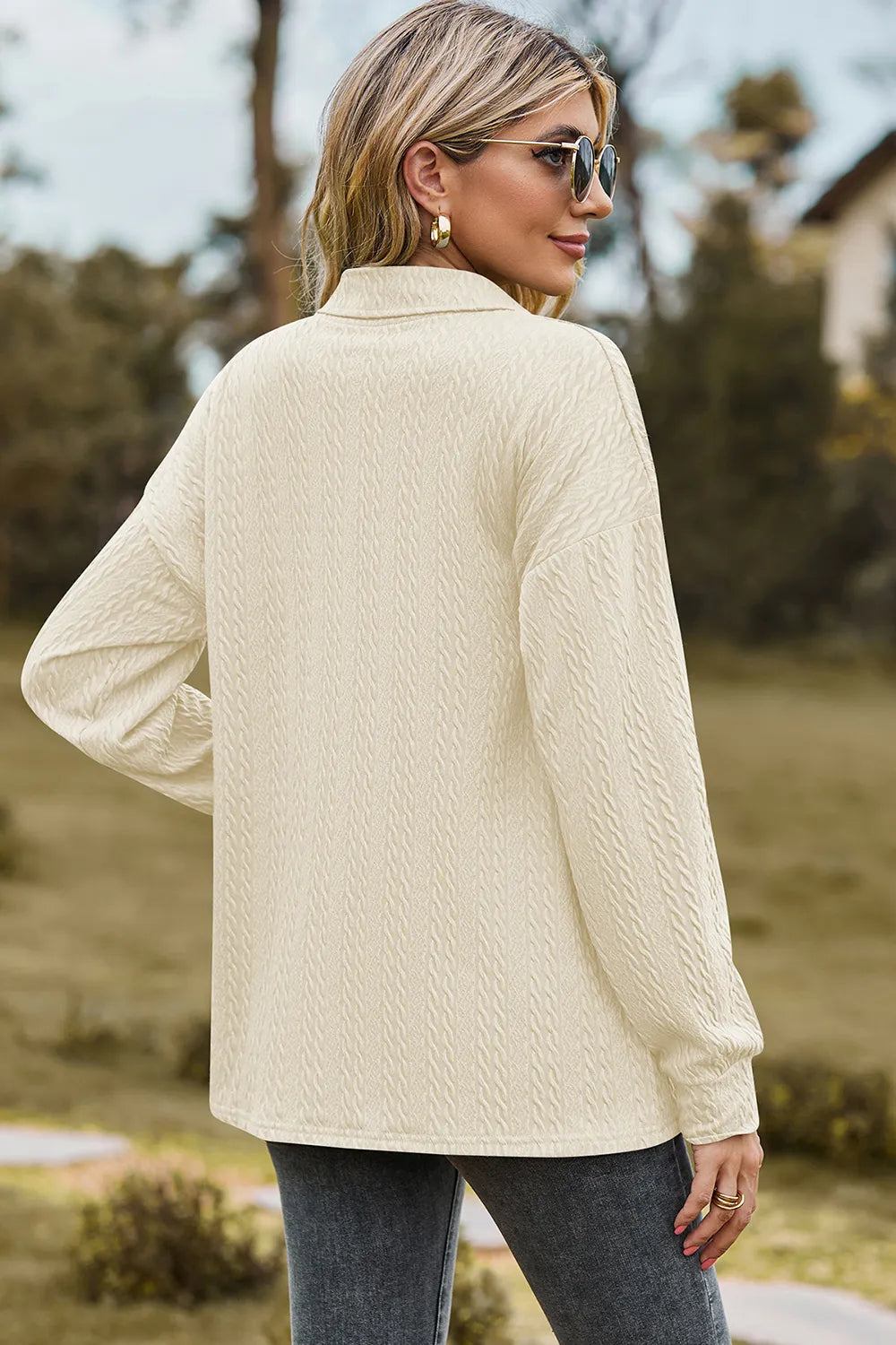 Half Button Dropped Shoulder Blouse (21)