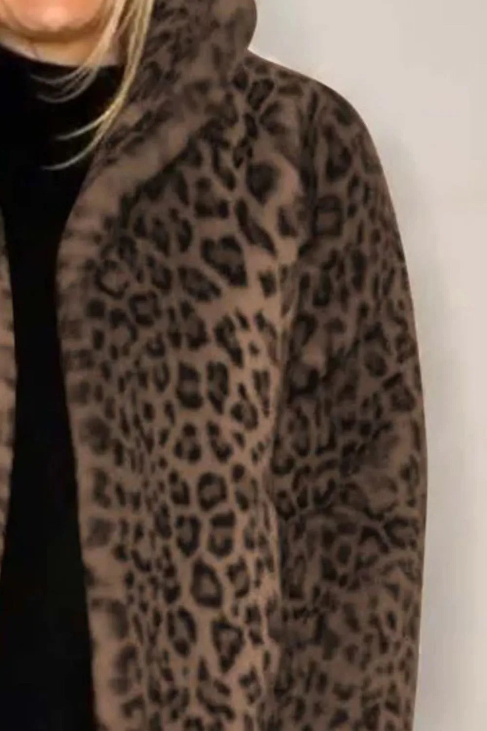 Full Size Leopard Furry Collared Neck Long Sleeve Coat (15)