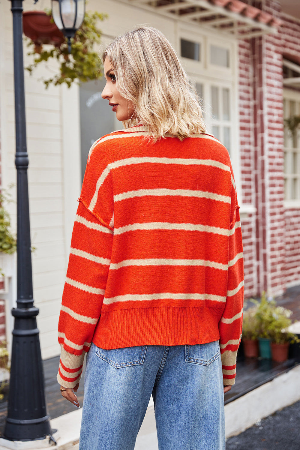 Striped Johnny Collar Sweater (2)