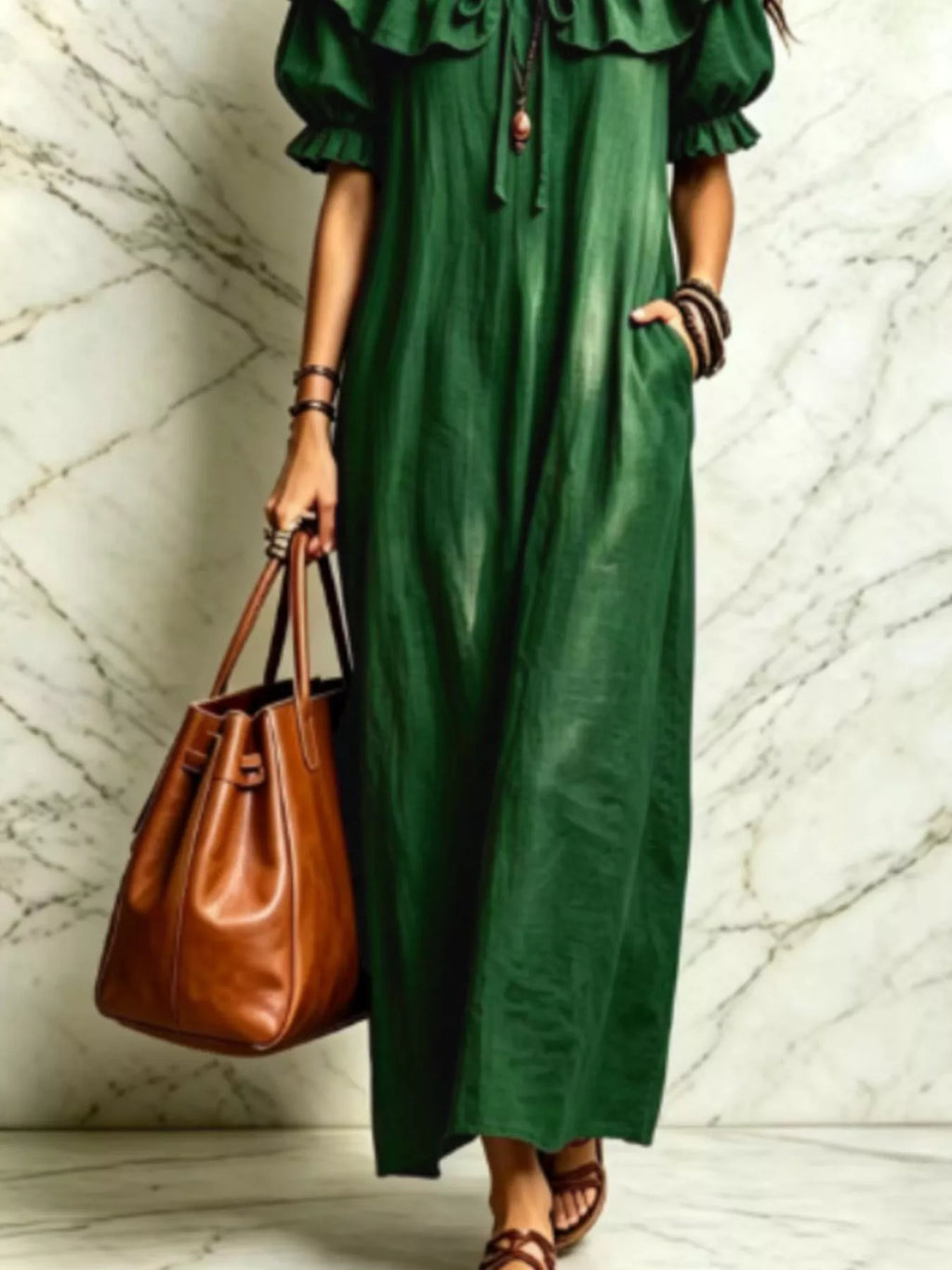 Ruffle Trim Puff Sleeve Maxi Dress (15)