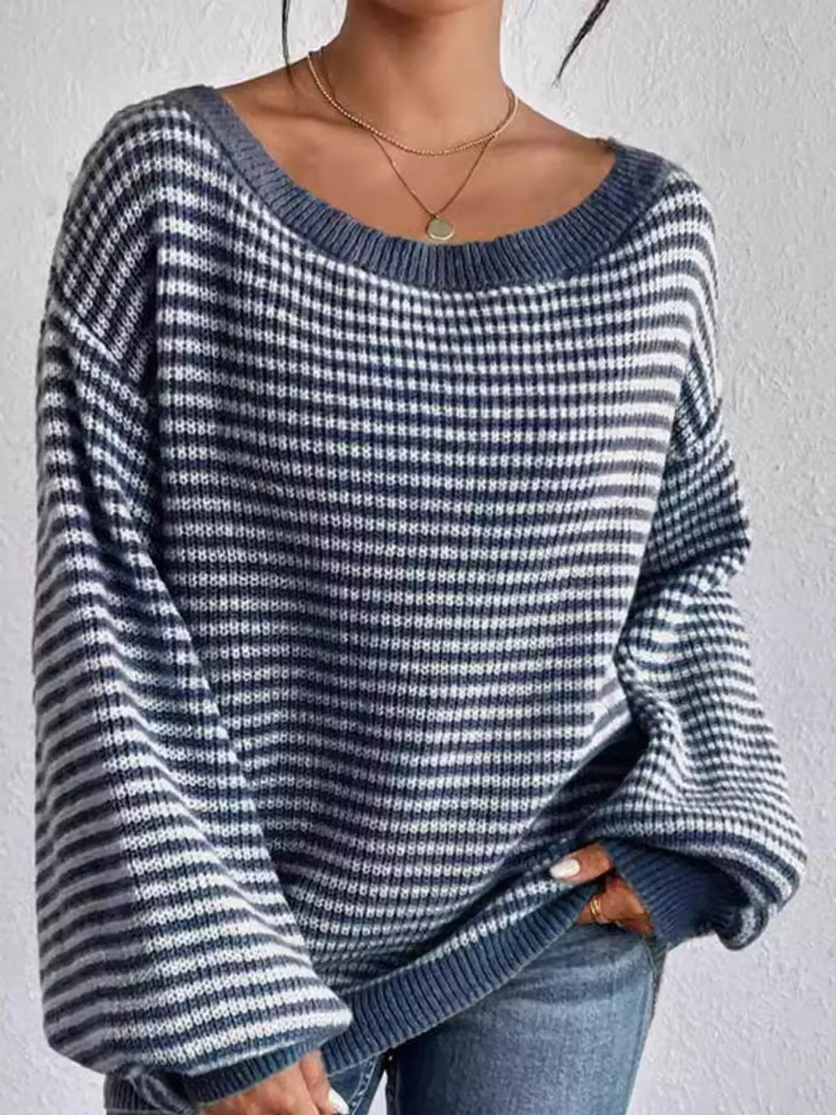 Striped Knit Boat Neck Sweater (6)