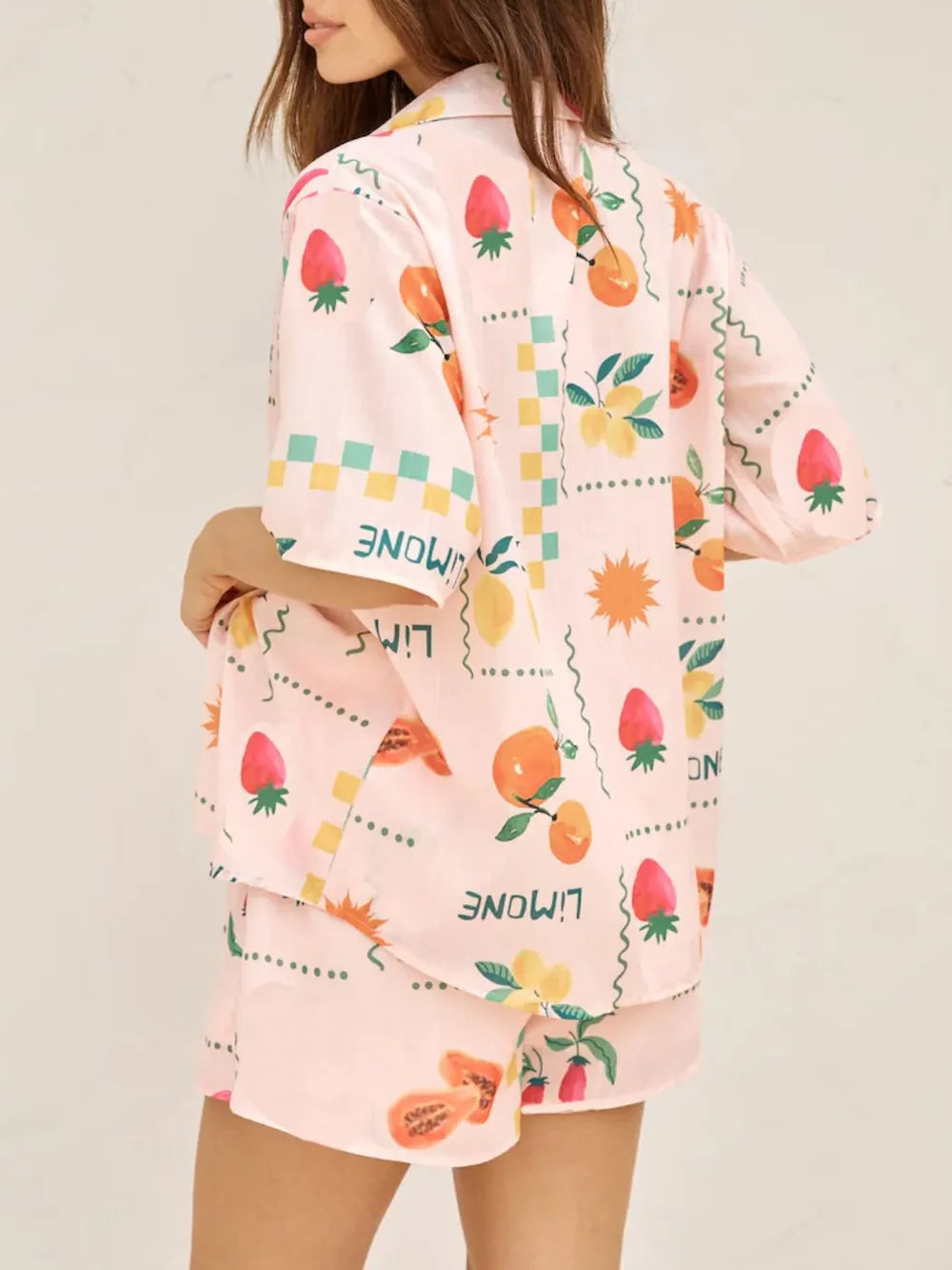 Printed Button Down Shirt Shorts Set (5)