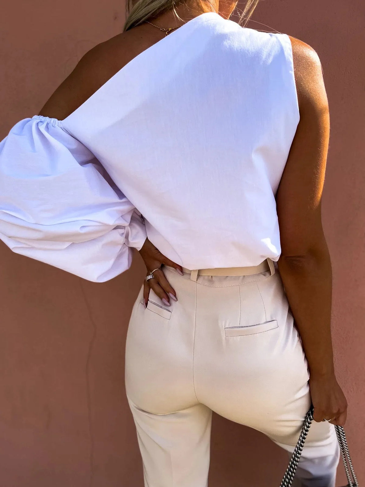 One Shoulder Puff Sleeve Blouse (4)