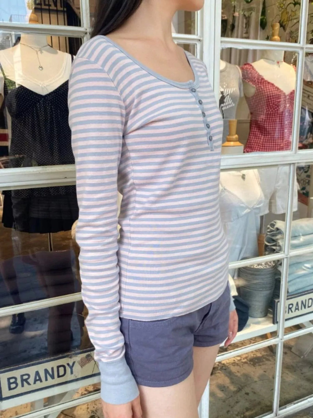 Striped Long Sleeve Henley T-shirt (8)