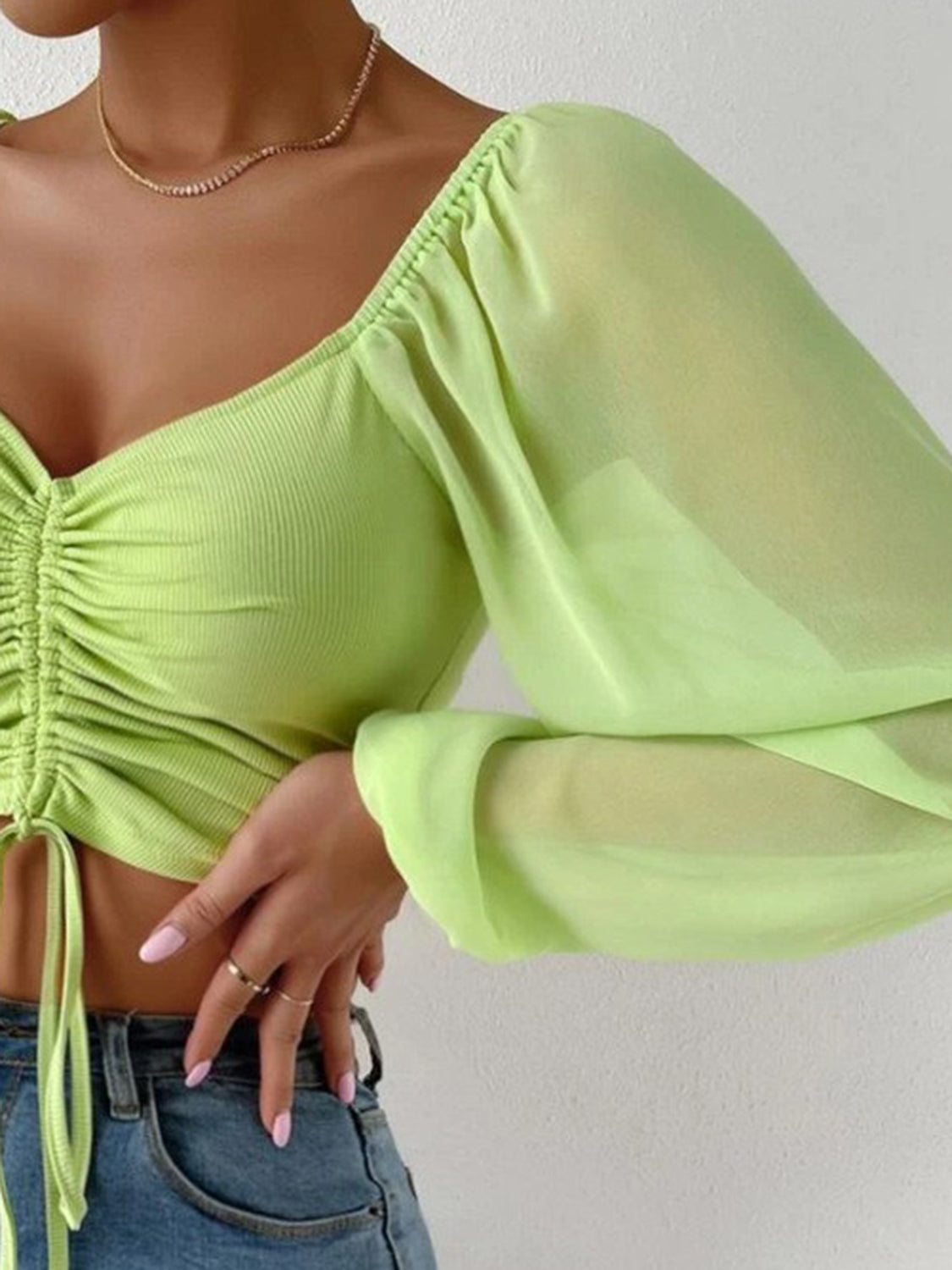 Drawstring Sweetheart Neck Cropped Top (36)