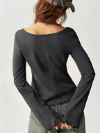 Square Neck Long Sleeve Slim-fit T-shirt (8)