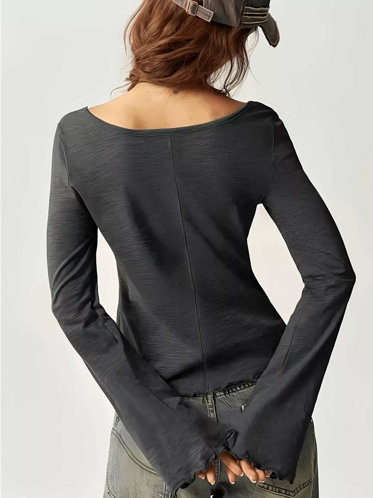 Square Neck Long Sleeve Slim-fit T-shirt (8)