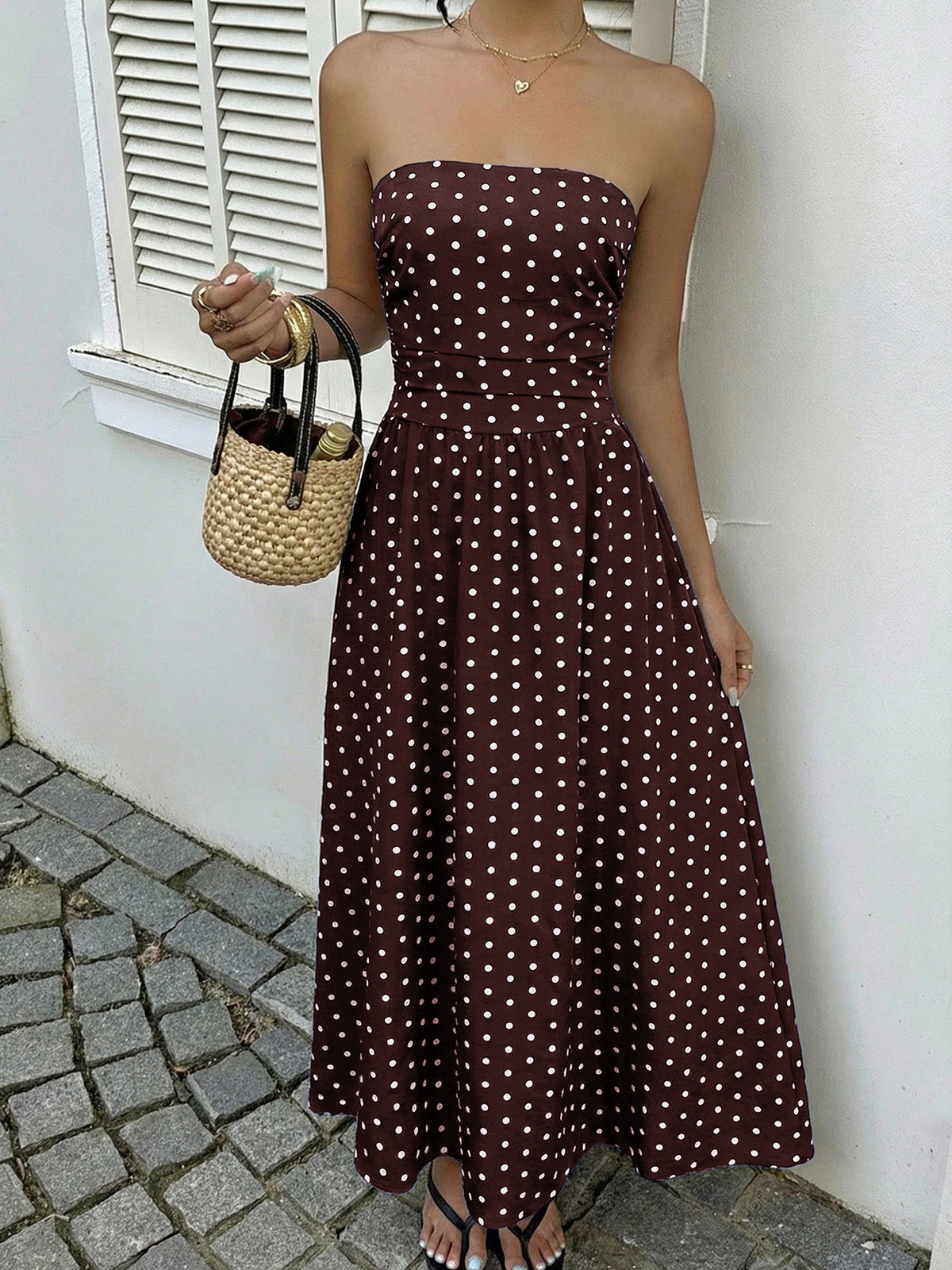 Polka Dot Tube A-line Dress (12)