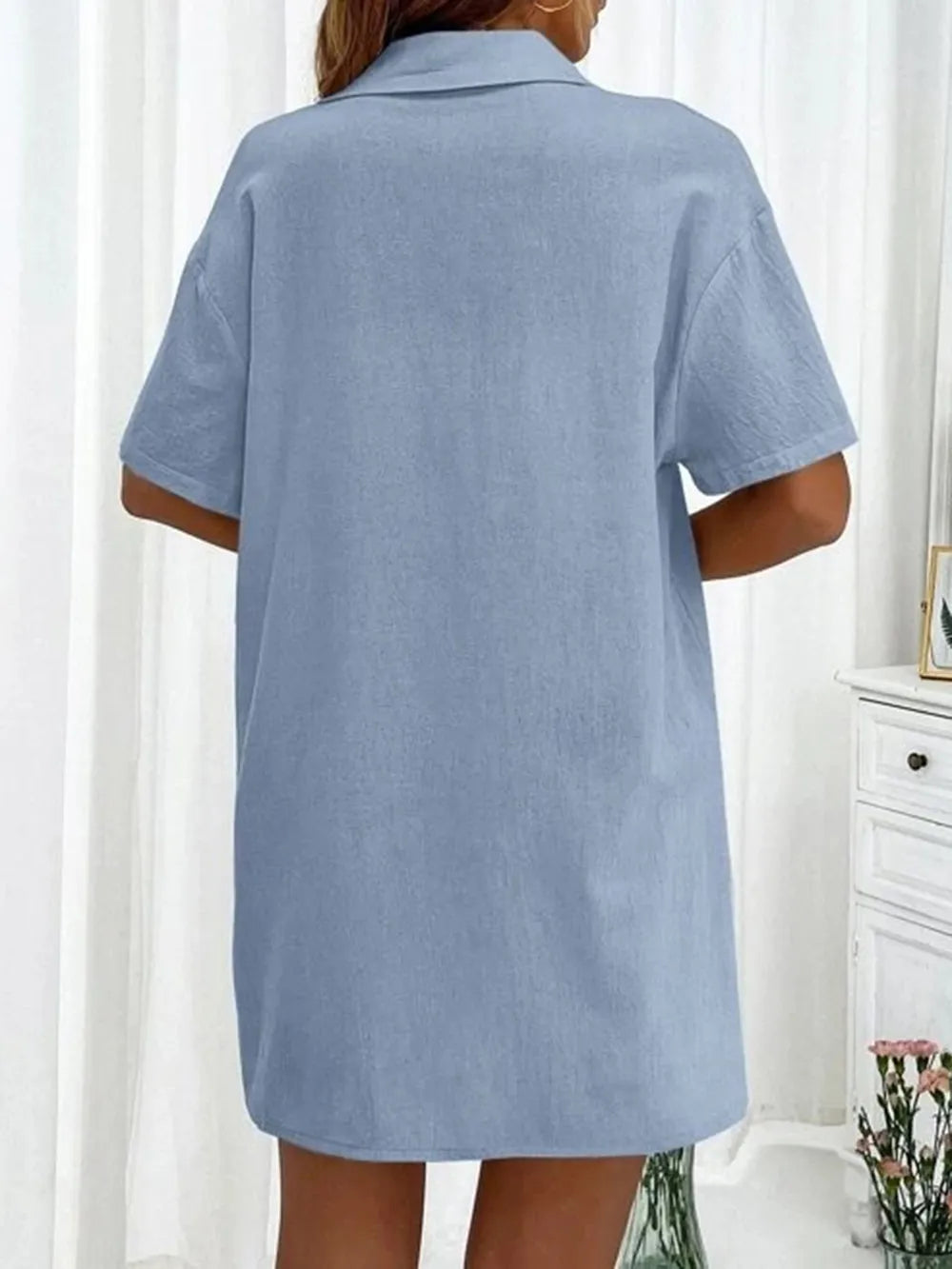 Button Up Shirt Drawstring Shorts Set (30)