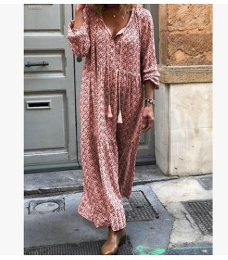 V-neck Print Maxi Dress variant CJNSSYLY06789-Red-S|CJNSSYLY06789-Red-M|CJNSSYLY06789-Red-L|CJNSSYLY06789-Red-XL|CJNSSYLY06789-Red-XXL|CJNSSYLY06789-Red-3XL|CJNSSYLY06789-Red-4XL|CJNSSYLY06789-Red-5XL