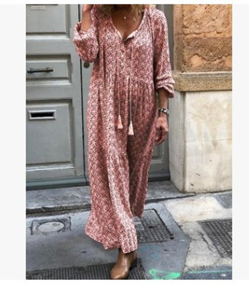 V-neck Print Maxi Dress variant CJNSSYLY06789-Red-S|CJNSSYLY06789-Red-M|CJNSSYLY06789-Red-L|CJNSSYLY06789-Red-XL|CJNSSYLY06789-Red-XXL|CJNSSYLY06789-Red-3XL|CJNSSYLY06789-Red-4XL|CJNSSYLY06789-Red-5XL