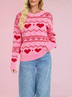 Heart Bow Pattern Round Neck Sweater (7)
