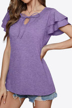 Tie-neck Layered Flutter Sleeve Blouse (20)