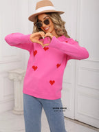 Valentine's Day Heart Print Round Neck Sweater (9)